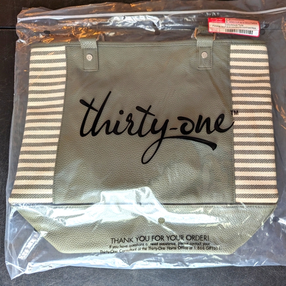 Brand New Colorblock Tote- Ooh-lala Olive Pebble- Thirty One